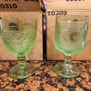 Vintage Style Green Glass Goblet Set